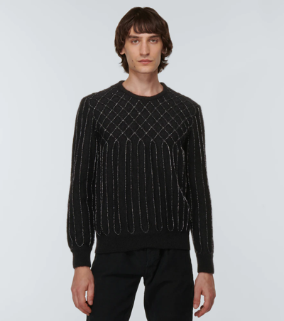 Shop Saint Laurent Patterned Mohair Wool-blend Sweater In Noir/argent