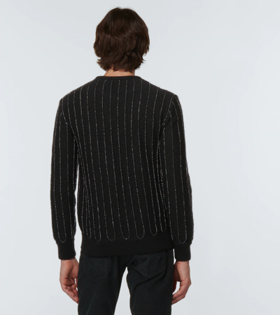 Shop Saint Laurent Patterned Mohair Wool-blend Sweater In Noir/argent