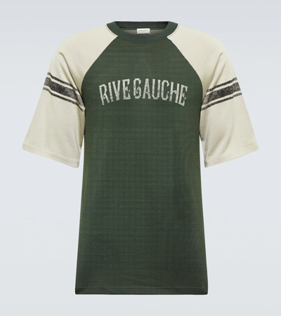 Shop Saint Laurent Rive Gauche Jersey T-shirt In Vert/gris