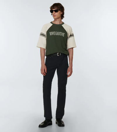 Shop Saint Laurent Rive Gauche Jersey T-shirt In Vert/gris