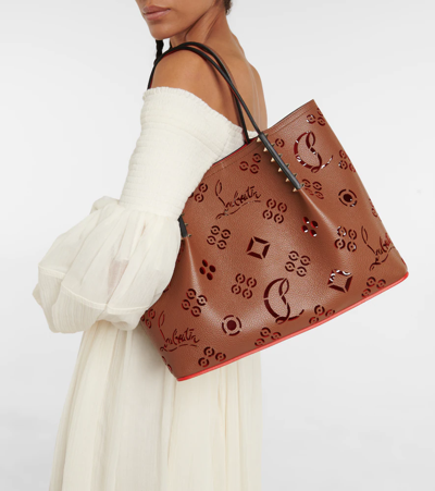 Christian Louboutin Cabarock Small Loubinthesky Perforated Tote Bag In Biscotto-loubi/biscotto