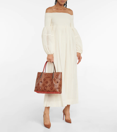 Christian Louboutin Cabarock Small Loubinthesky Perforated Tote Bag In Biscotto-loubi/biscotto