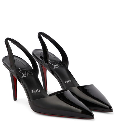 Shop Christian Louboutin Astrid 85 Patent Leather Slingback Pumps In Black/lin Black