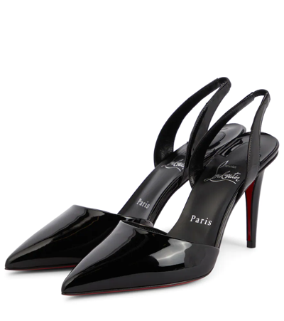Shop Christian Louboutin Astrid 85 Patent Leather Slingback Pumps In Black/lin Black