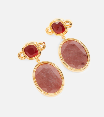 Shop Erdem Embellished Drop Earrings In Gold / Pink