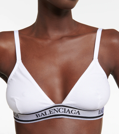 Shop Balenciaga Logo Cotton-blend Jersey Bralette In White