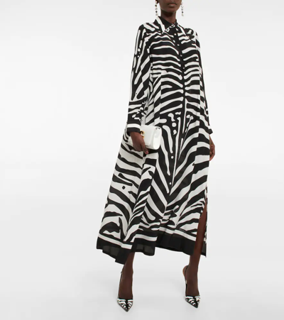 Shop Dolce & Gabbana Zebra Silk Crêpe De Chine Shirt Dress In Zebra B/n