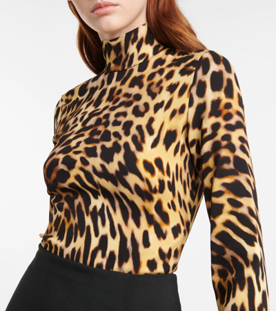 Stella Mccartney Cheetah Print Long Sleeve Turtleneck Bodysuit In Tortoise Shell