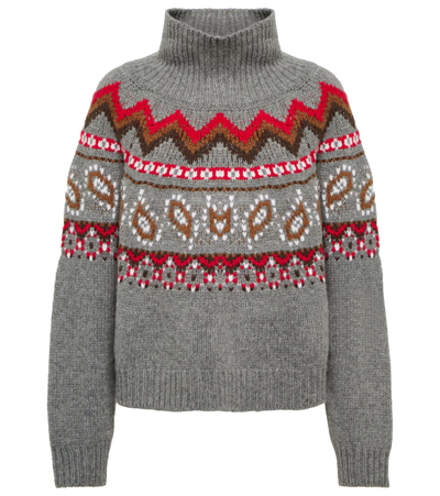 Shop Alanui Arctic Ocean Jacquard Wool Sweater In Grey Melange