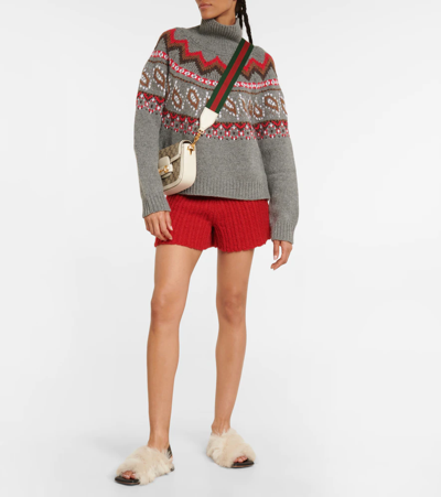 Shop Alanui Arctic Ocean Jacquard Wool Sweater In Grey Melange