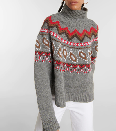 Shop Alanui Arctic Ocean Jacquard Wool Sweater In Grey Melange