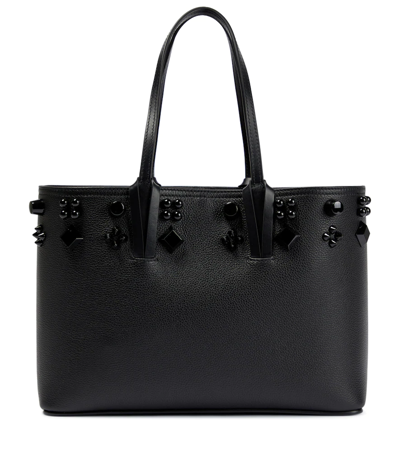 Shop Christian Louboutin Cabata Small Embellished Leather Tote In Black/black
