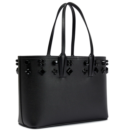 Shop Christian Louboutin Cabata Small Embellished Leather Tote In Black/black