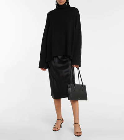 Shop Joseph Isaak Silk Satin Midi-skirt In Black