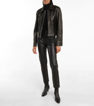 Shop Joseph Teddy Mid-rise Leather Pants In Blk