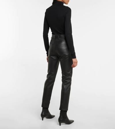 Shop Joseph Teddy Mid-rise Leather Pants In Blk