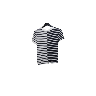 Alexander Wang New Rayon Stripe Slub Pieced Shunken W/print Tee Ink Ivory In Xxl