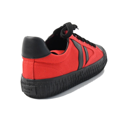 Celine Plimsole Lace Up Sneaker Canvas Red/black In Us 16