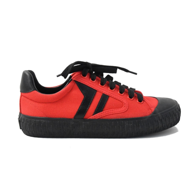 Celine Plimsole Lace Up Sneaker Canvas Red/black In Us 16