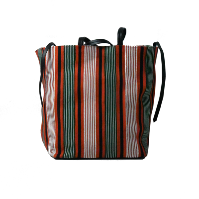 Shop Celine Stripes Large Tote Bag Green Orange In Default Title