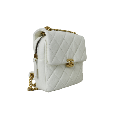 Pre-owned Chanel Ado Grained Calfskin Backpack White Gold In Default Title
