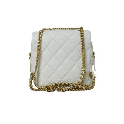 Pre-owned Chanel Ado Grained Calfskin Backpack White Gold In Default Title