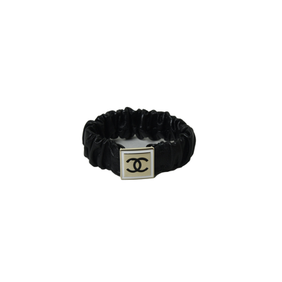 Pre-owned Chanel Cc Leather Hair Tie Black In Default Title