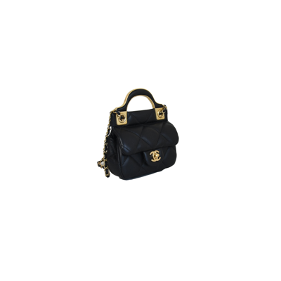 Pre-owned Chanel Classic Flap Card Holder With Handle & Chain Black In Default Title