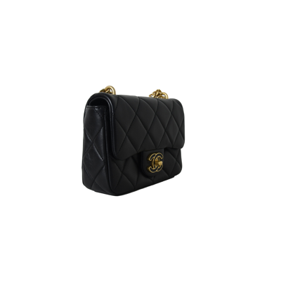 Pre-owned Chanel Enamel Quilted Pending Cc Mini Square Lambskin Flap Bag Black Gold In Default Title