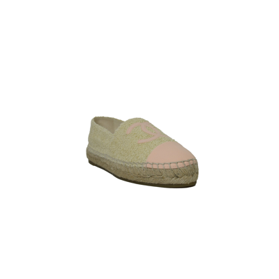 Pre-owned Chanel Fabric Espadrilles Ivory Light Beige In 37