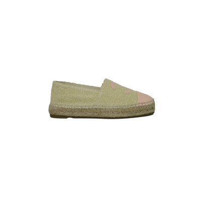 Pre-owned Chanel Fabric Espadrilles Ivory Light Beige In 37