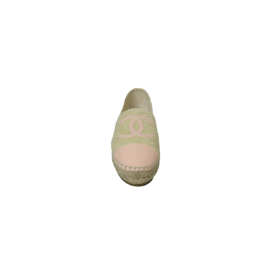 Pre-owned Chanel Fabric Espadrilles Ivory Light Beige In 37