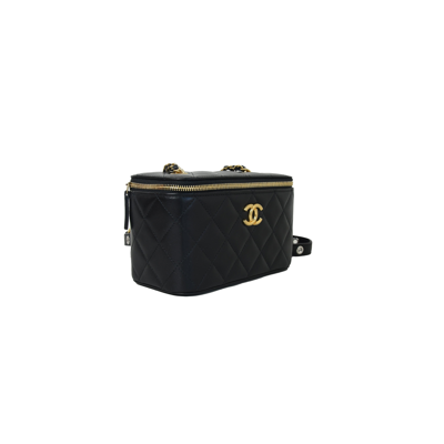 Pre-owned Chanel Long Vanity Case With Strap Gold  Black In Default Title