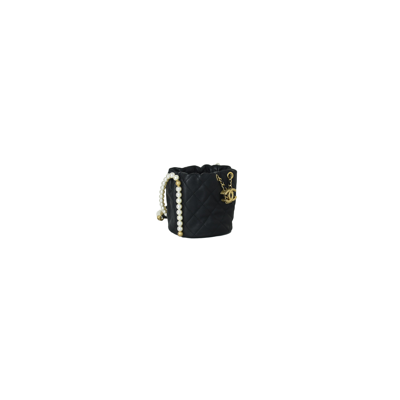 Pre-owned Chanel Mini Drawstring Bag Calfskin Pearl With Gold Metal Black In Default Title