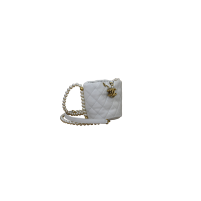 Pre-owned Chanel Mini Drawstring Bag Calfskin Pearl With Gold Metal White In Default Title