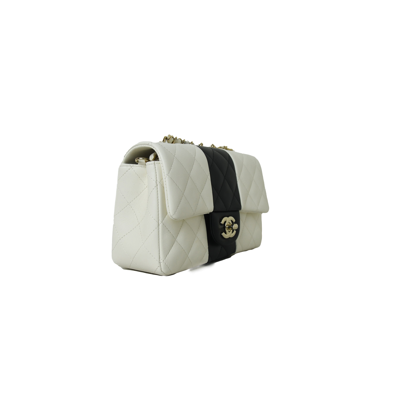 Pre-owned Chanel Mini Flap Lambskin Bag White Black Stripe In Default Title
