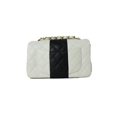Pre-owned Chanel Mini Flap Lambskin Bag White Black Stripe In Default Title