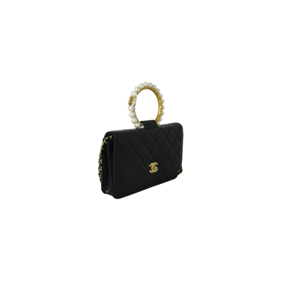 Pre-owned Chanel O Mini Bag Lambskin Imitation Pearls & Gold-tone Metal Black In Default Title