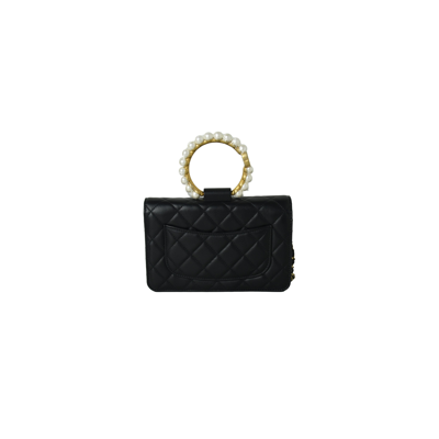 Pre-owned Chanel O Mini Bag Lambskin Imitation Pearls & Gold-tone Metal Black In Default Title