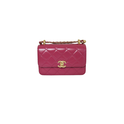 Chanel Fuchsia Pink Classic Quilted Patent Wallet On Chain (WOC