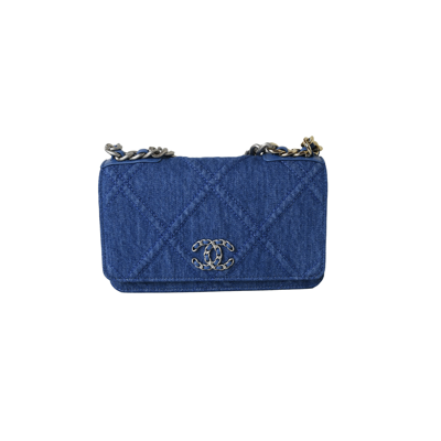Pre-owned Chanel Quilted Wallet On Chain 19 Silver Denim Blue In Default Title