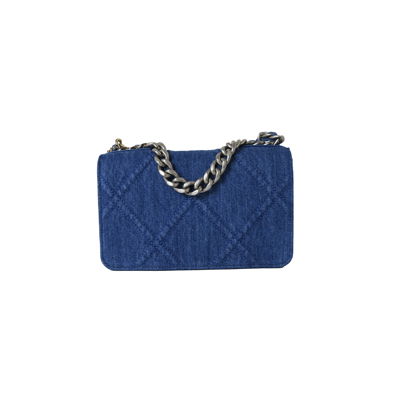 Pre-owned Chanel Quilted Wallet On Chain 19 Silver Denim Blue In Default Title