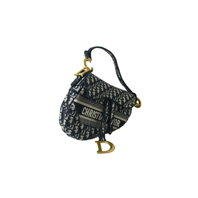 Shop Dior Oblique Embroidery Saddle Bag Blue In Default Title