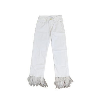 Frame Le High Straight With Fur Jeans Blanc In 27