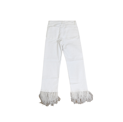 Frame Le High Straight With Fur Jeans Blanc In 27