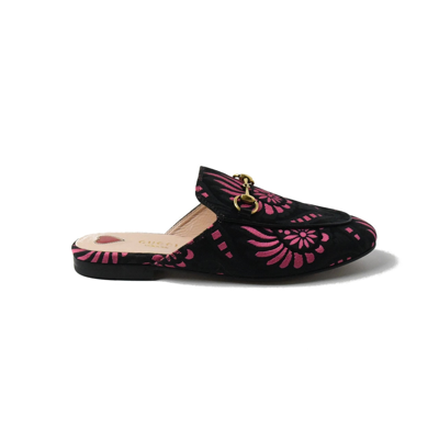 Shop Gucci Fabric Slippers Pink Black In Us 16