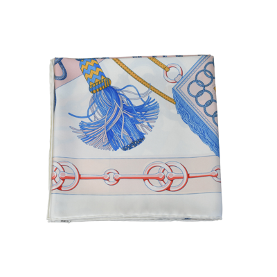 Pre-owned Hermes Carre Twill Cliquetis Blanc Rose Poudre In Default Title