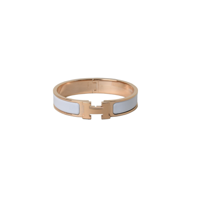 Pre-owned Hermes Enamel Narrow Clic H Bracelet Rose Gold Blanc In Default Title