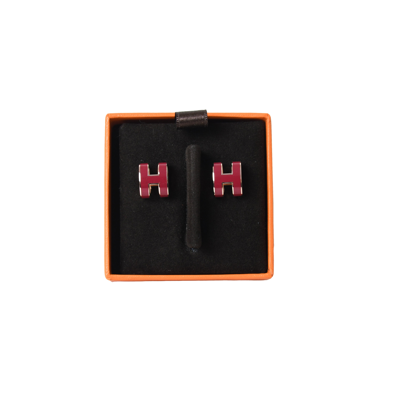 Pre-owned Hermes Pop H Earring Gold Hardware Burgundy In Default Title