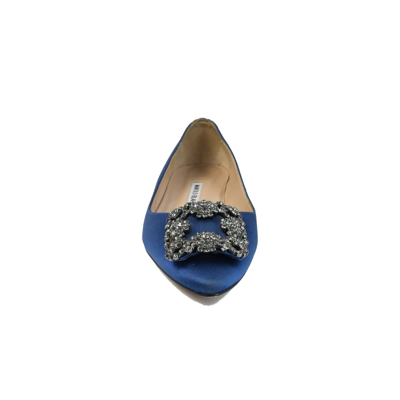 Manolo Blahnik Hangisi Crystal-buckle Satin Flat In Us 16